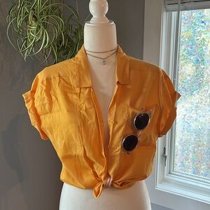 Persona Yellow Short-Sleeve Button-Front Tie Shirt